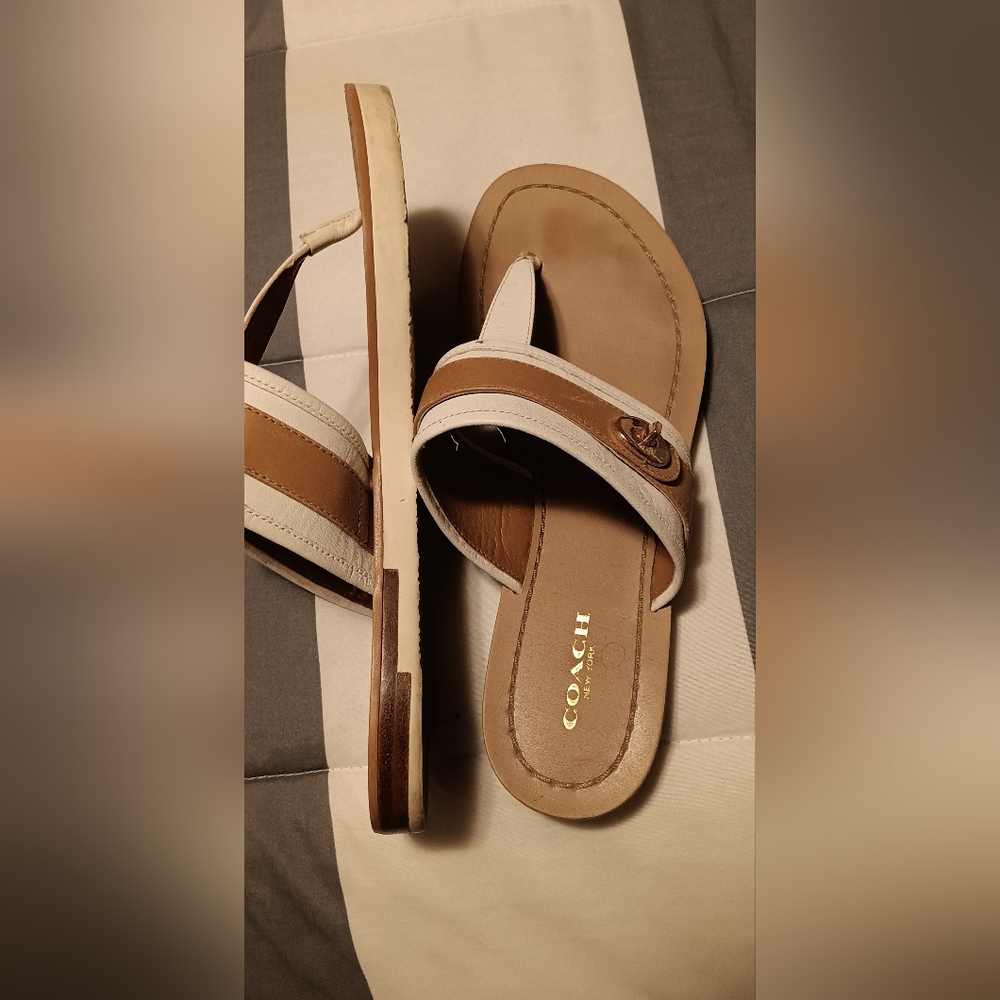 Coach Women's Brown and Cream Sandals - Picture 2 of 3